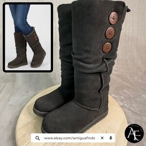 SKECHERS Women's Boots Sz 5 Suede Keepsakes Freezing Point Slouch Faux Fur Shoes